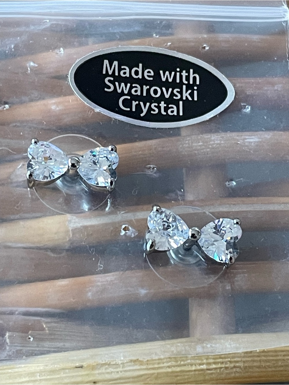 Swarovski Silver Bow Crystal Stud Earrings - Clear Sparkle